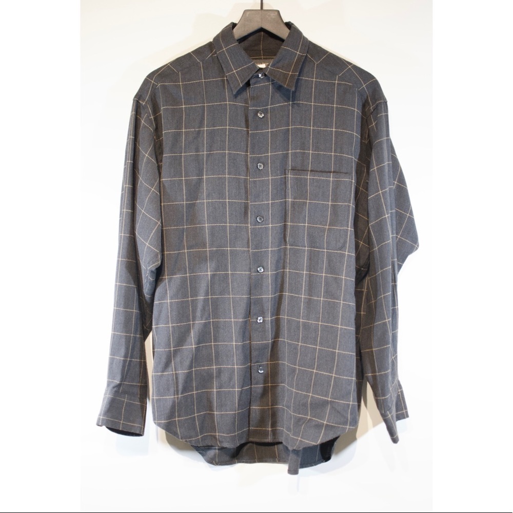 Banana Republic Mens Gray Windowpane Cotton Wool Blend Button Down Shirt Medium